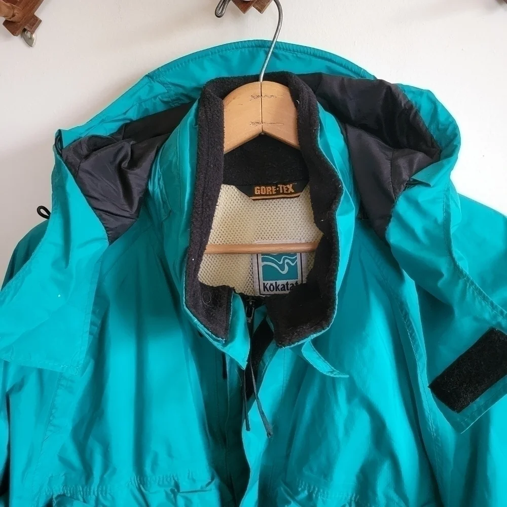 Vintage Kokatat Waterproof Jacket Green Blue Mesh Lined L Large